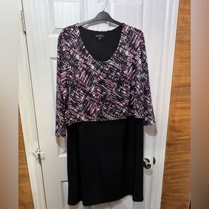 Slinky Brand Black Dress with Purple Abstract Print Top